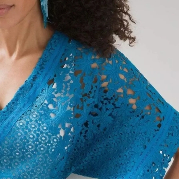 White House Black Market Ocean Blue Es Lace V-Neck Kimono Blouse - Picture 4 of 10